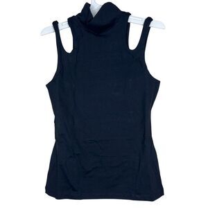 NEW Susana Monaco Double Strap Mock Neck Top Black Large